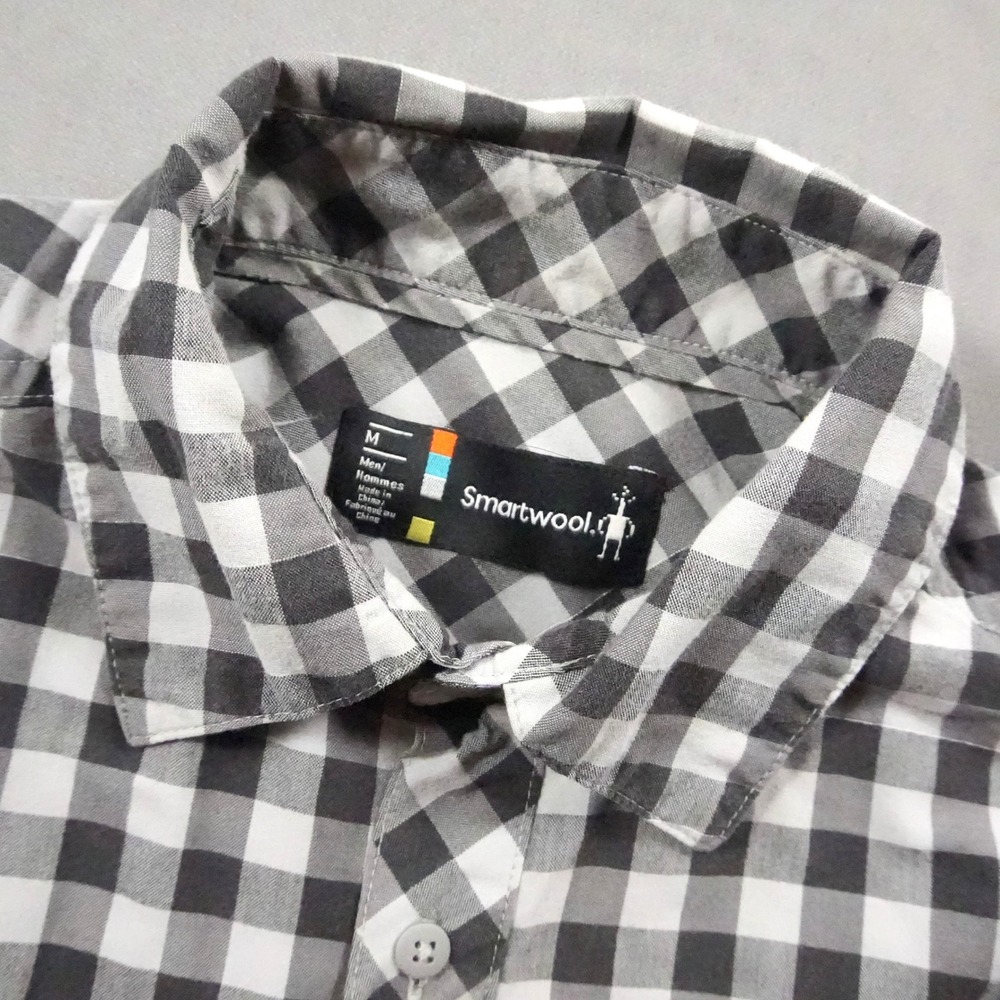 Smartwool Gingham Merino Short Sleeve Men Shirt M HIking Travel Camping